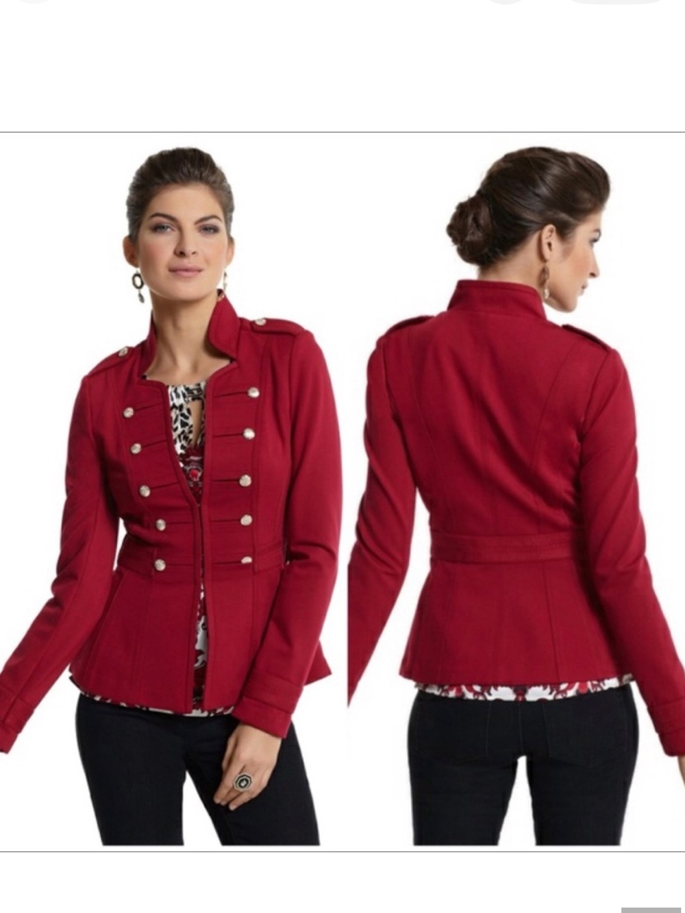 White House Black Market Red Military-Inspired Peplum Jacket size 8
